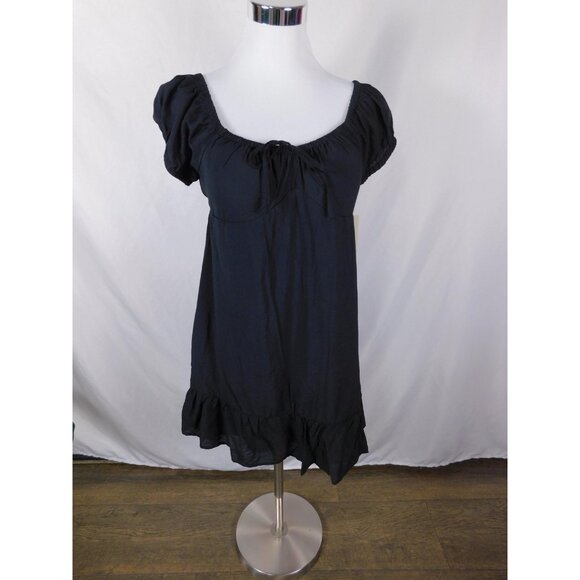 No Boundaries Medium Black Puff Sleeve Mini Dress Ruffle Hem Boho Witch - Picture 2 of 13